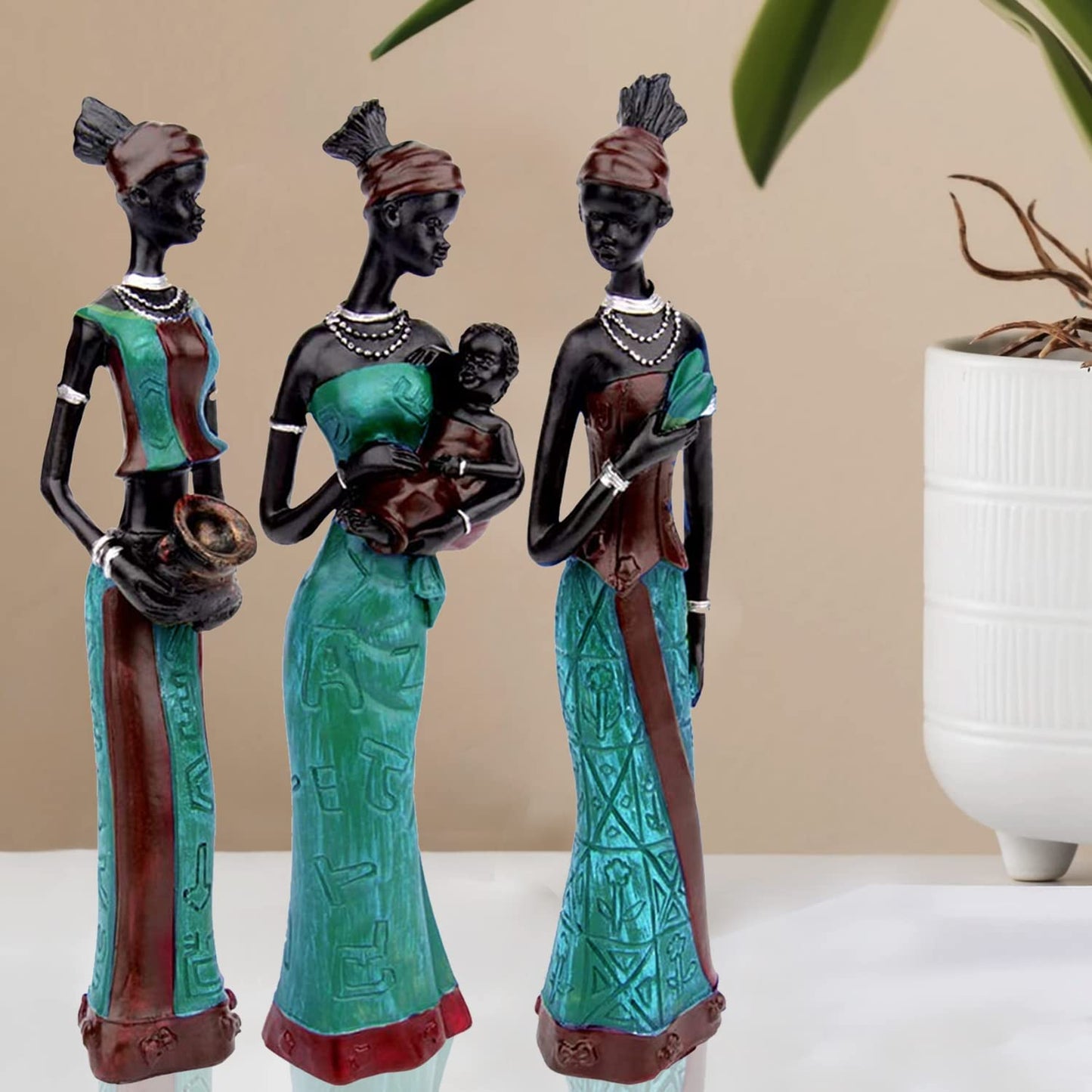 African Tribal Figurines – Hand-Crafted Resin Decor – Set of 3 (20cm)