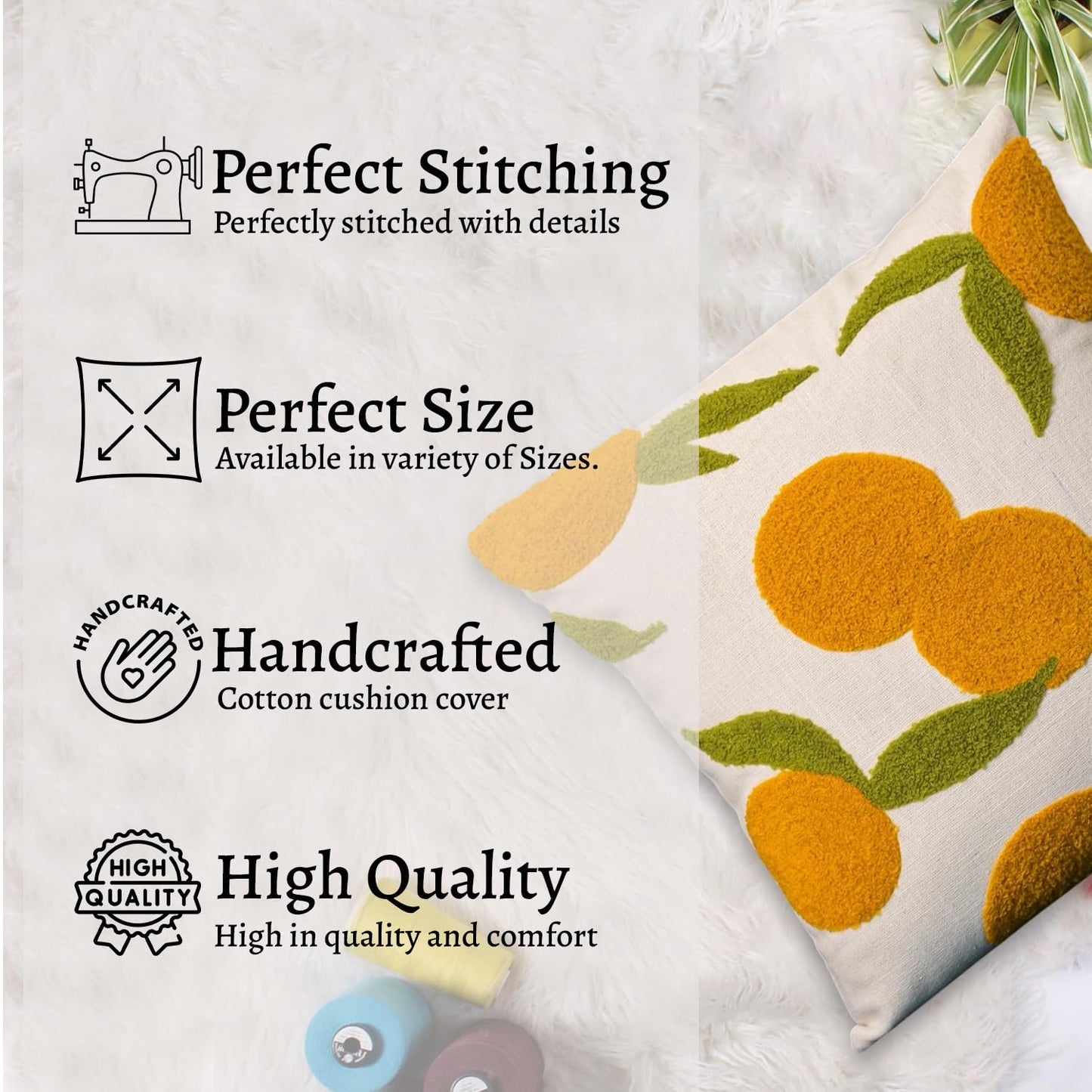 Orange Punch Needle Pillow – Decorative Cushion Cover – Hand-Tufted Tassel Design – 16x16