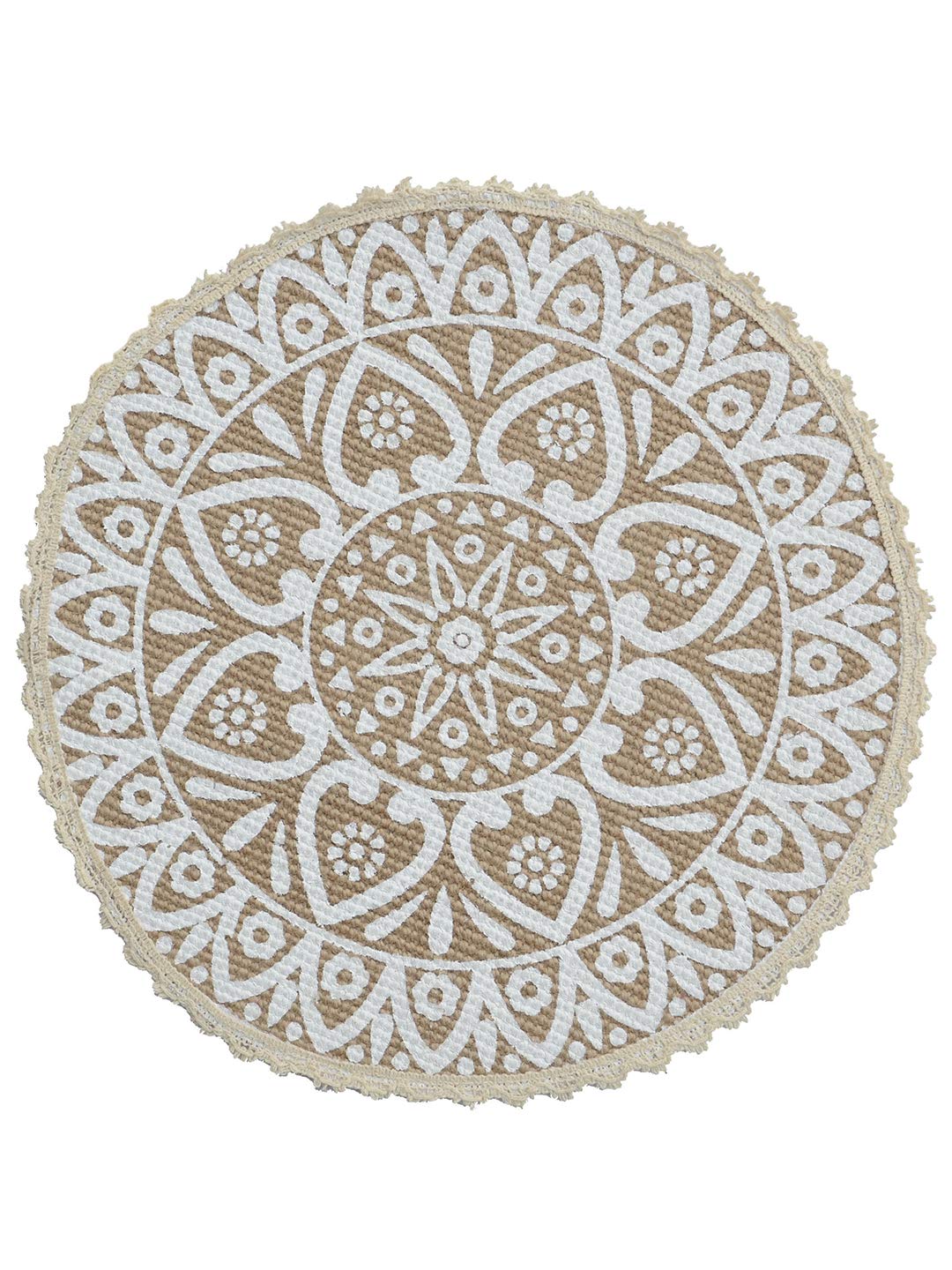 Table Mat Set – Jute & Cotton Printed Round – 38x38 cm, 4-Pack