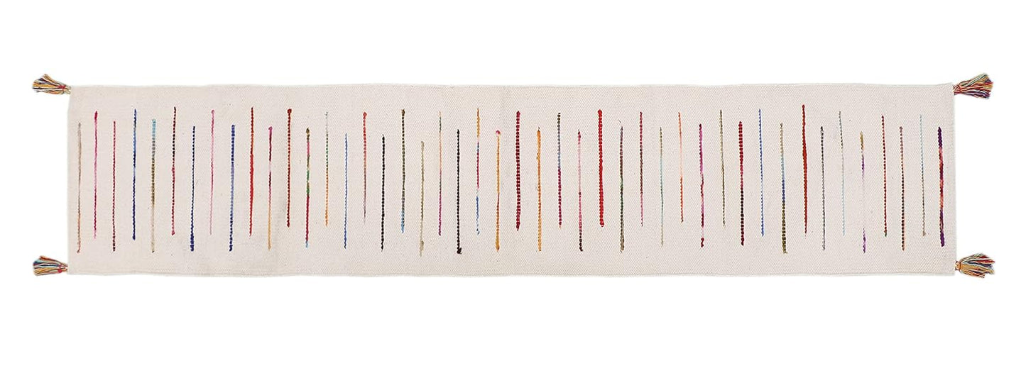Hand Woven Striped Table Runner – Dining Linen – Cotton Fabric – 13x72 Inch