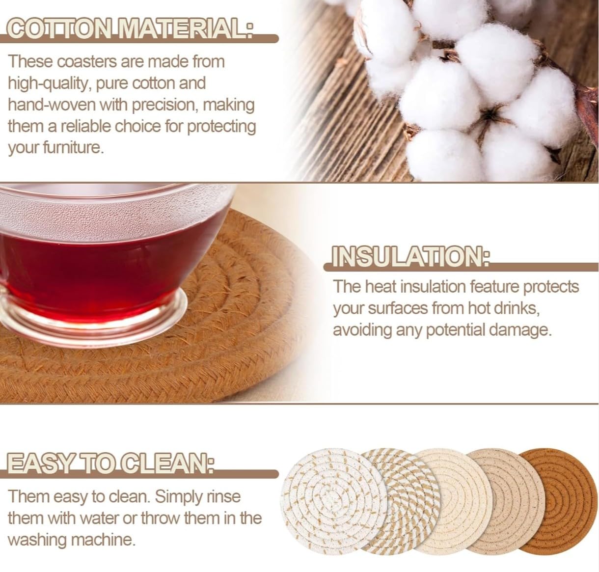 Jute Elegance Coaster Set for Dining Table, Office | Decorative Cup Coasters, Housewarming Gift, Set of 6