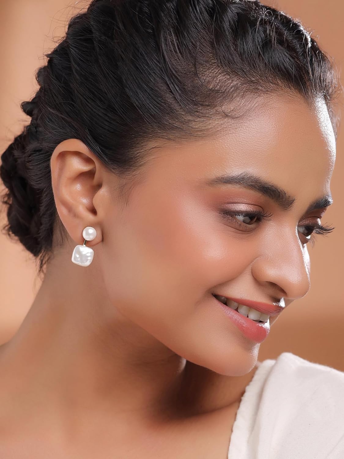 White Faux Pearl Drop Earrings – Fashion Jewellery – Gold Plated – Premium Finish Pair