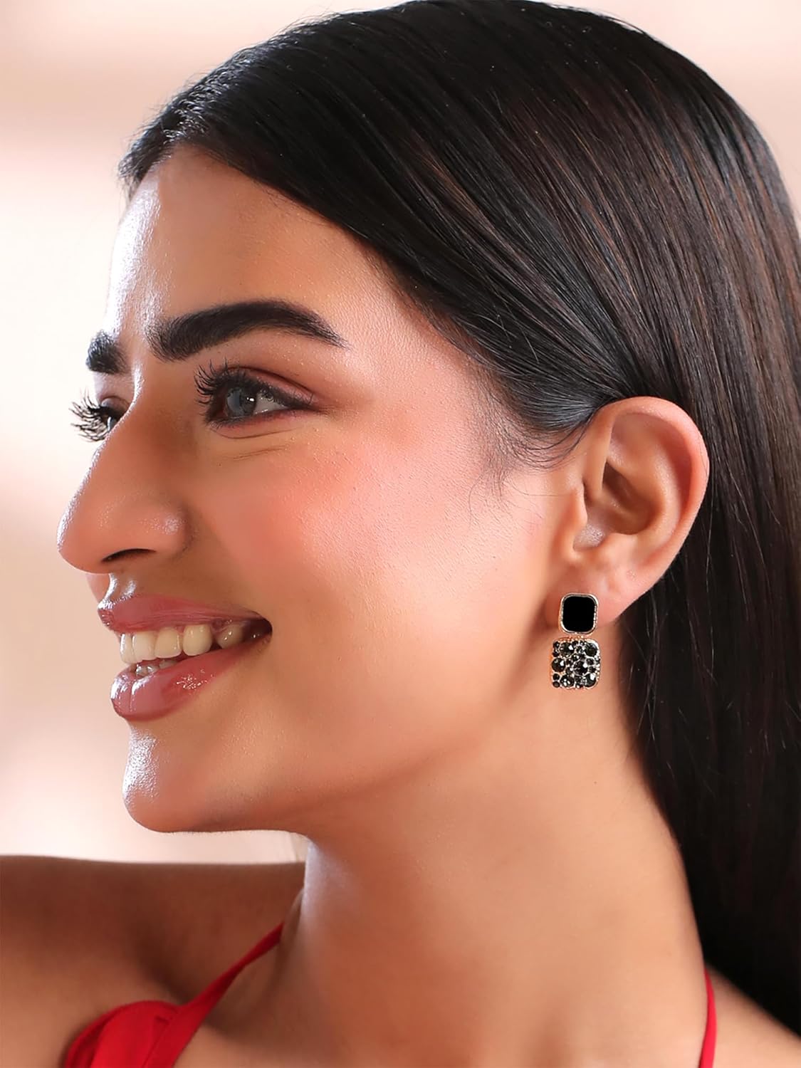 Black Crystal Drop Earrings – Women's Fashion Jewellery – Gold Toned – Direct Sourced Value