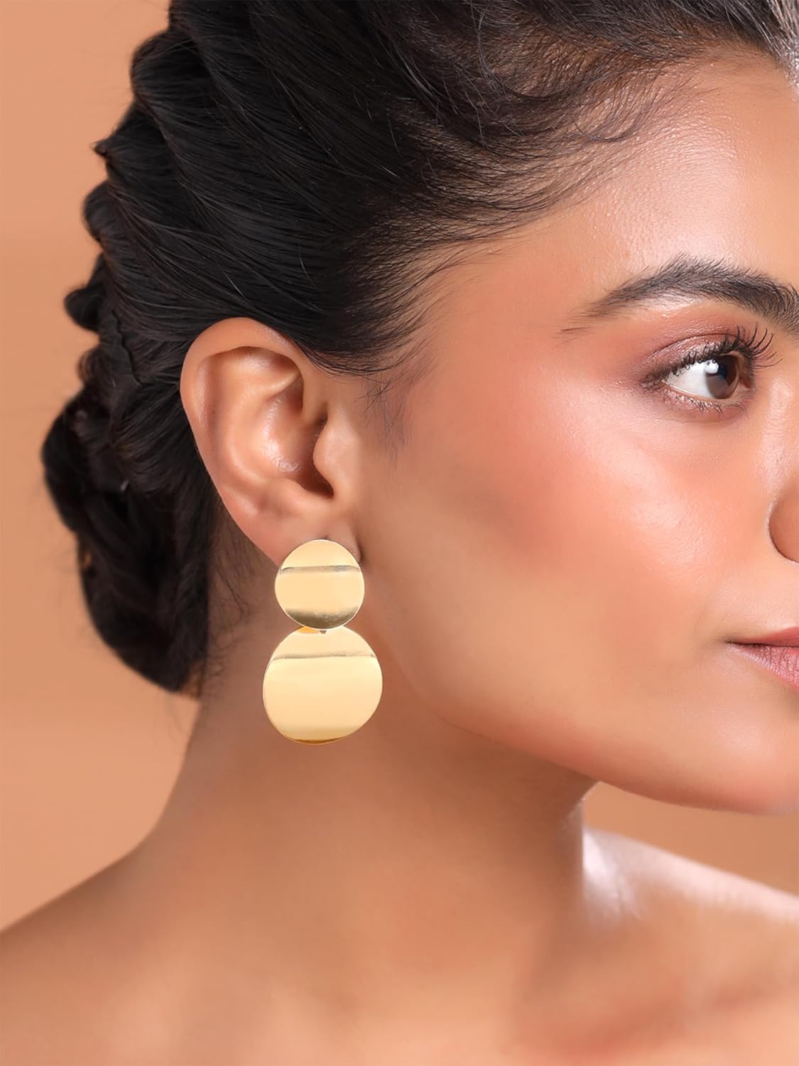 Gold Plated Circle Drop Earrings – Western Style Fashion Jewelry – Lightweight Alloy – Pair
