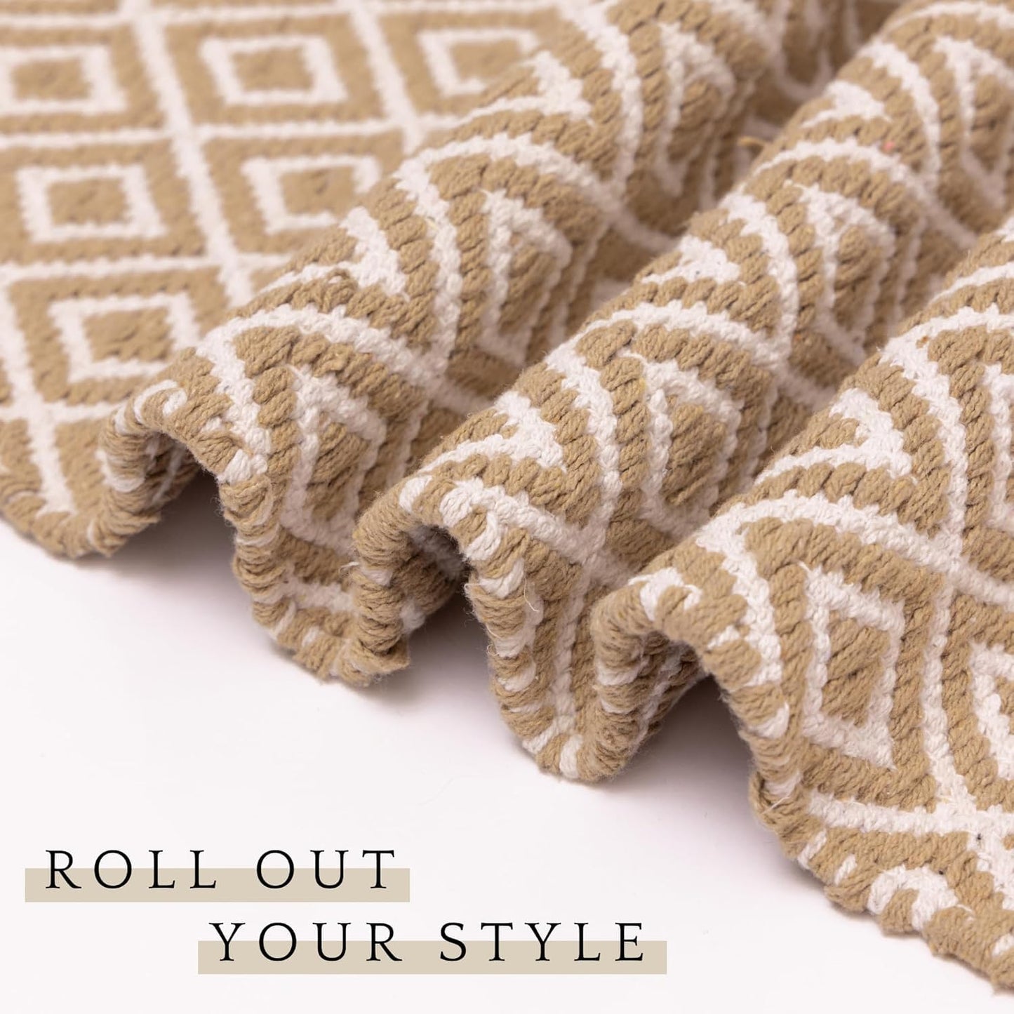Hand Woven Cotton Rug Runner – Reversible Diamond Pattern – 2x5 ft (60x152 cm)
