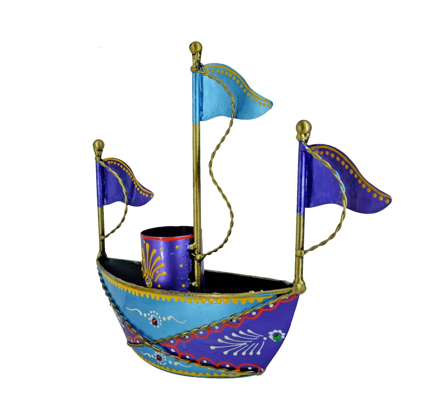 Iron Ship Boat Showpiece – Handpainted Metal – 26cm L Tabletop Decor