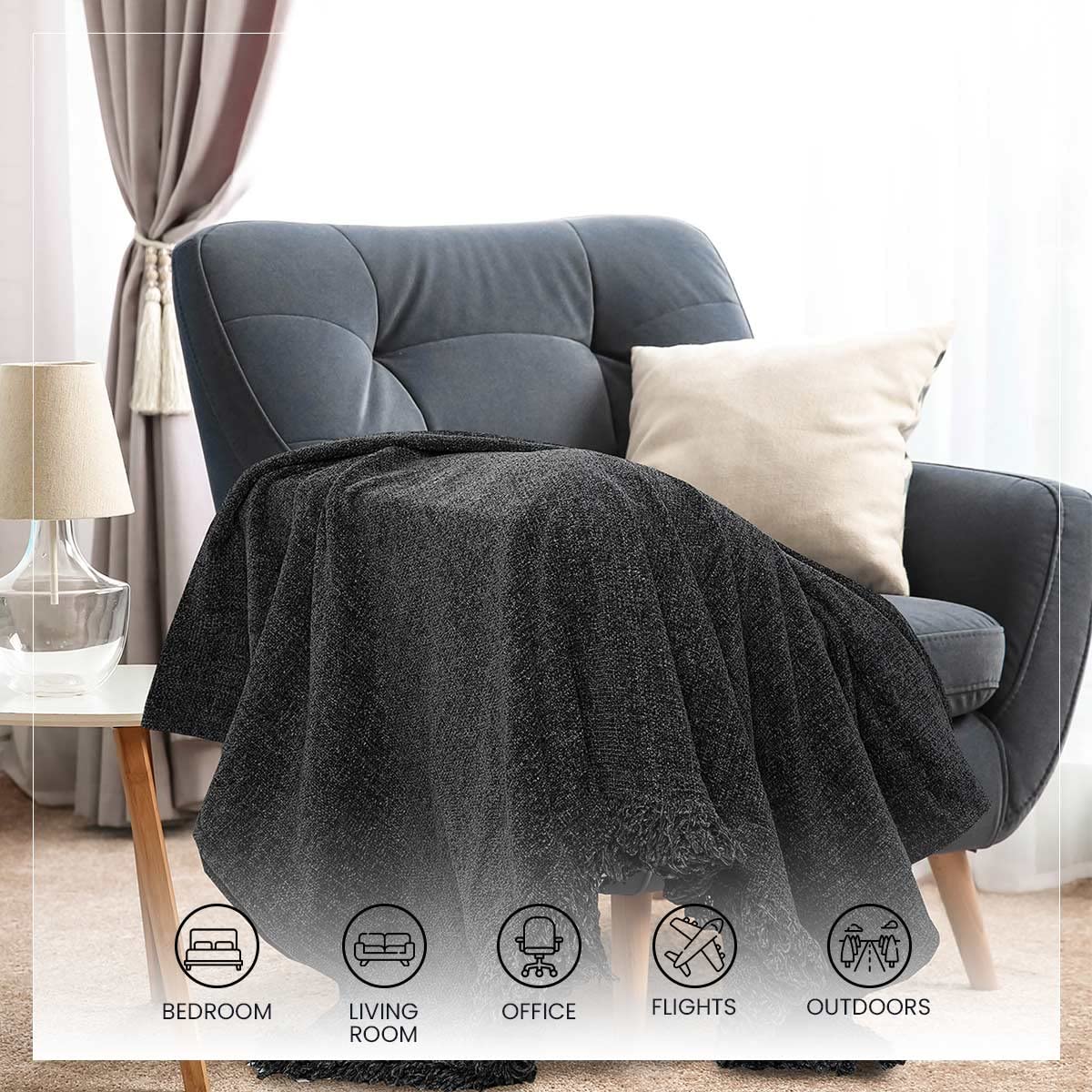 Soft Chenille Throw – Throw Blanket – Waffle Weave Polyester – 130x180cm Single