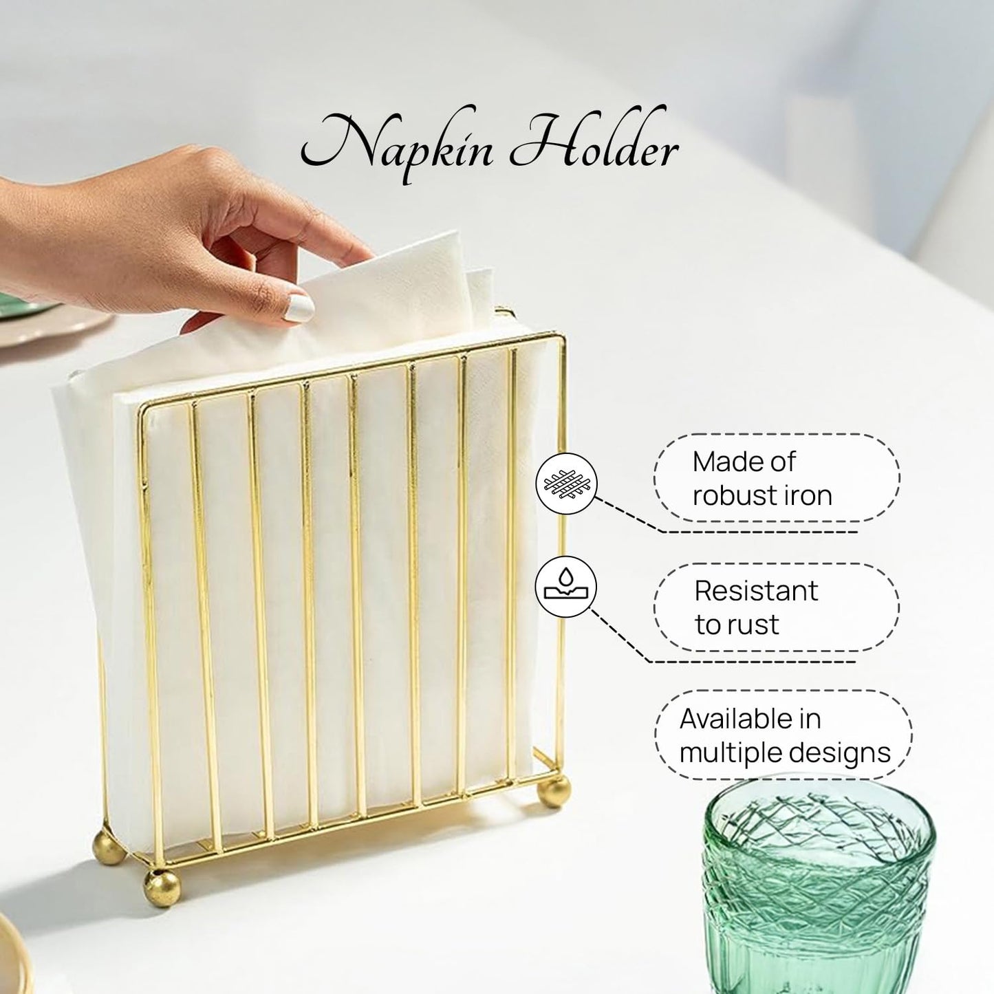 Metallic Napkin & Tissue Holder – Tabletop Accessory – Durable Finish – 6 Inch