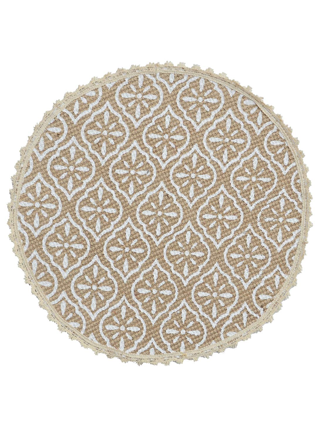 Table Mat Set – Jute & Cotton Printed Round – 38x38 cm, 4-Pack