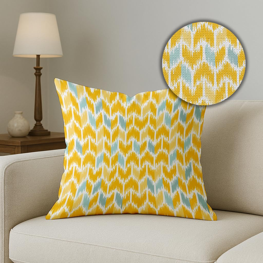 Cushion Covers – Polycotton, Ikat Geometric Print, Durable – Set of 5, 16x16 Inch