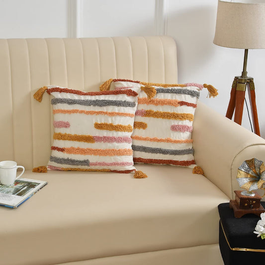 Wholesale Cushion Covers – Tufted Geometric Pom Pom – 16x16 Inch, 2-Piece Set