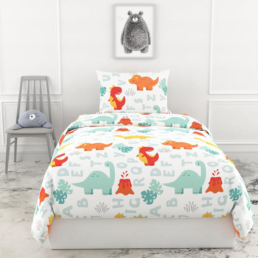 Single Bed Sheet Set - 100% Cotton 144TC - Kids' Alphabet Dino Print