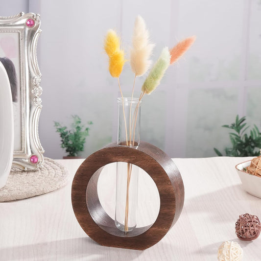 Test Tube Vase – Glass & Wood Donut Holder – 13.9x11.4cm