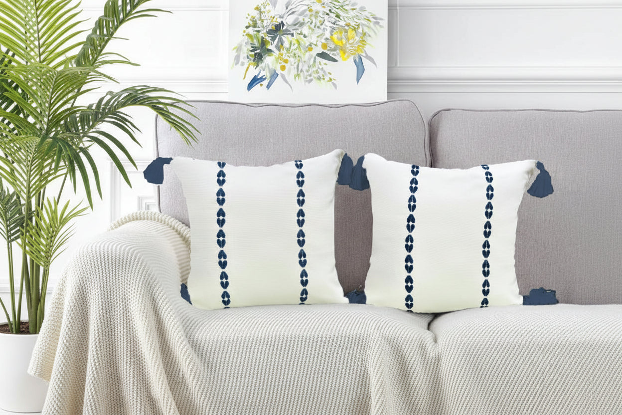 Embroidered Cotton Cushion Cover Set – Home Textiles – Intricate Braid Design – 16x16 inch, Set of 2