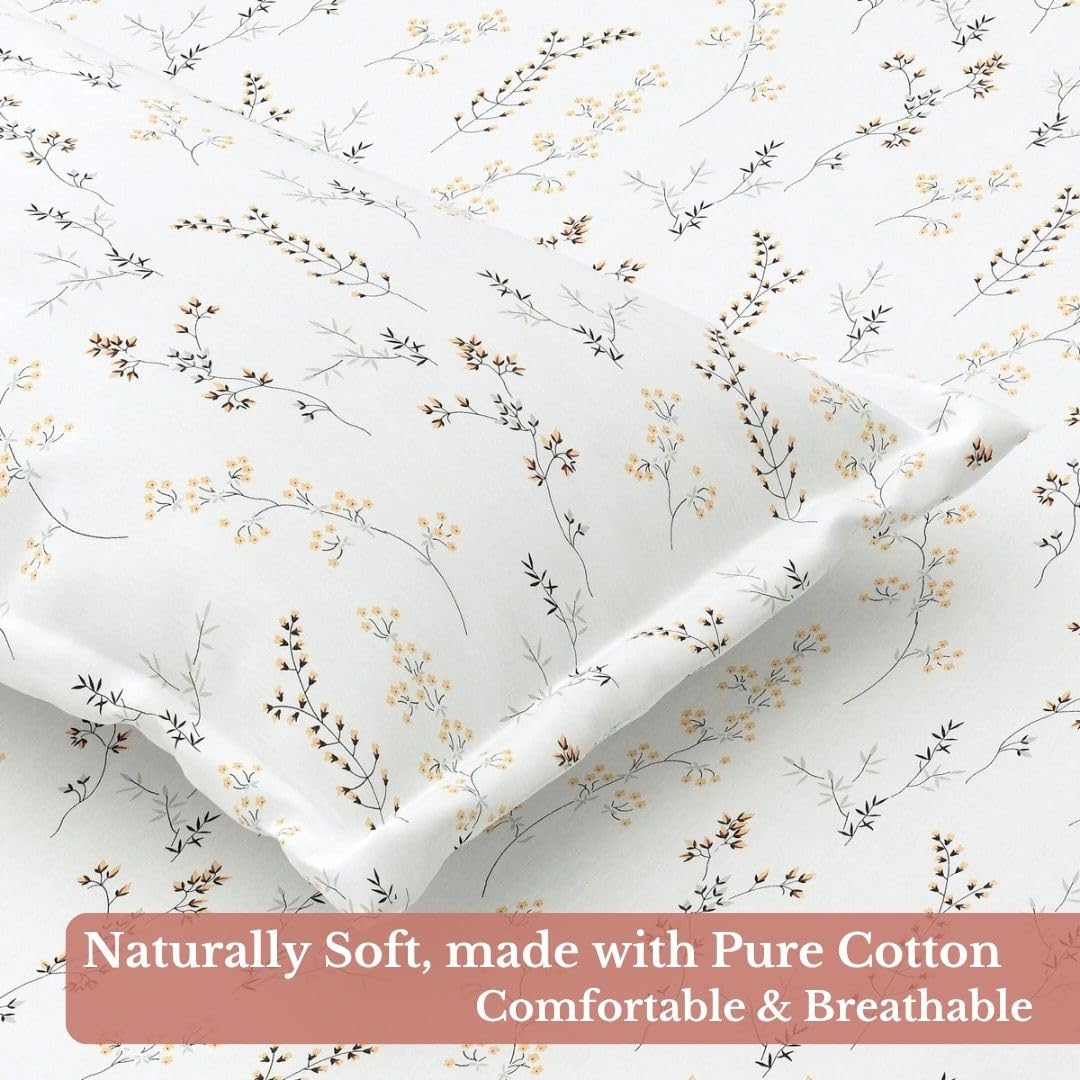 Bedsheet | Pure Cotton Elastic Fitted | King Size 198cm x 182cm 3-Piece