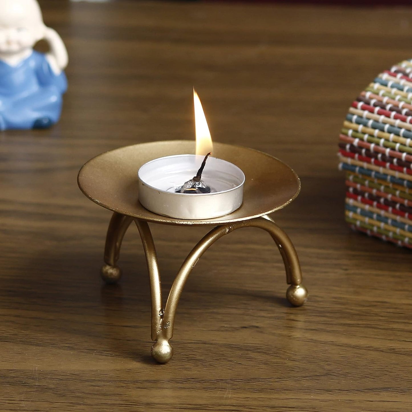Tea Light Holder Stand – Handcrafted Golden Aluminium – 7.11cm H