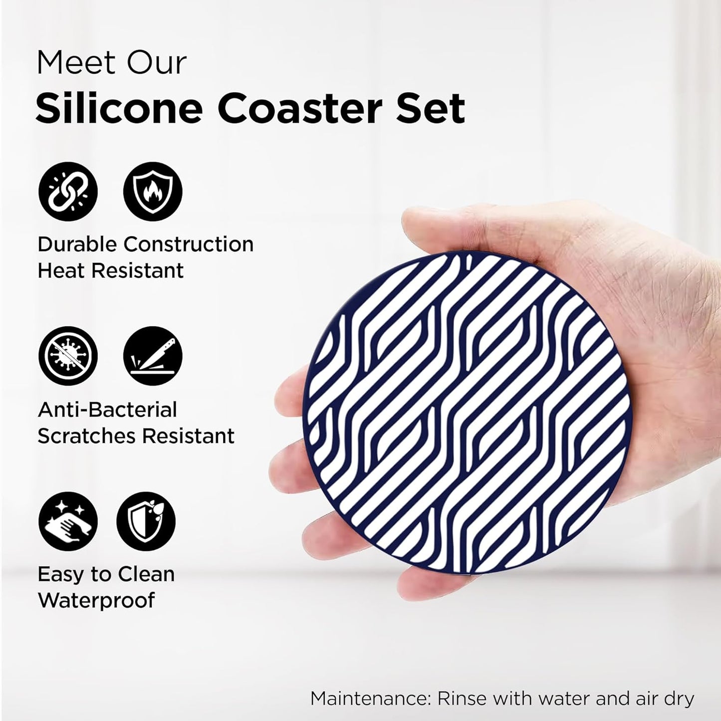 Attractive Silicone Drink Coasters Set of 6 with Holder | Heat-Resistant Table Decor for Home & Office