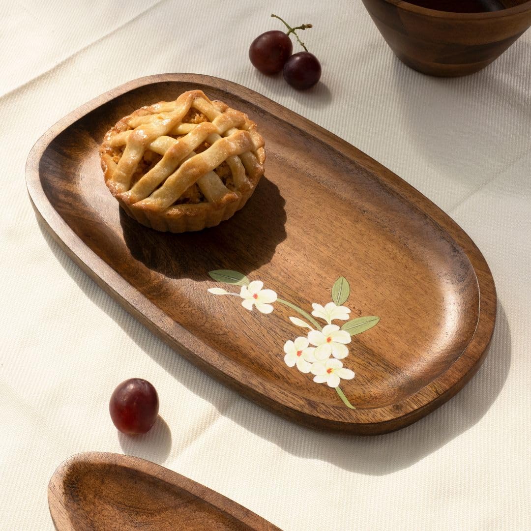 Hand-painted Mango Wood Serving Platter – Appetizer Tray – Artisanal Design – 12.5x7x0.6 in