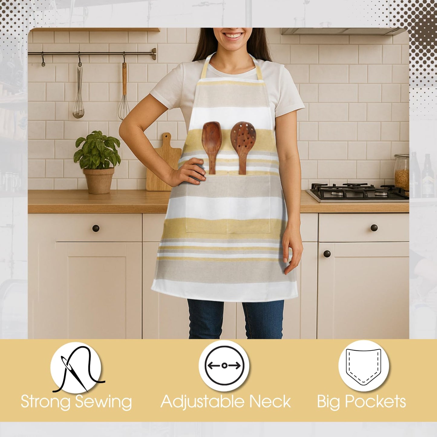 Unisex Cooking Apron – Kitchen Apron – Waterproof Polyester Blend – Dual Front Pockets