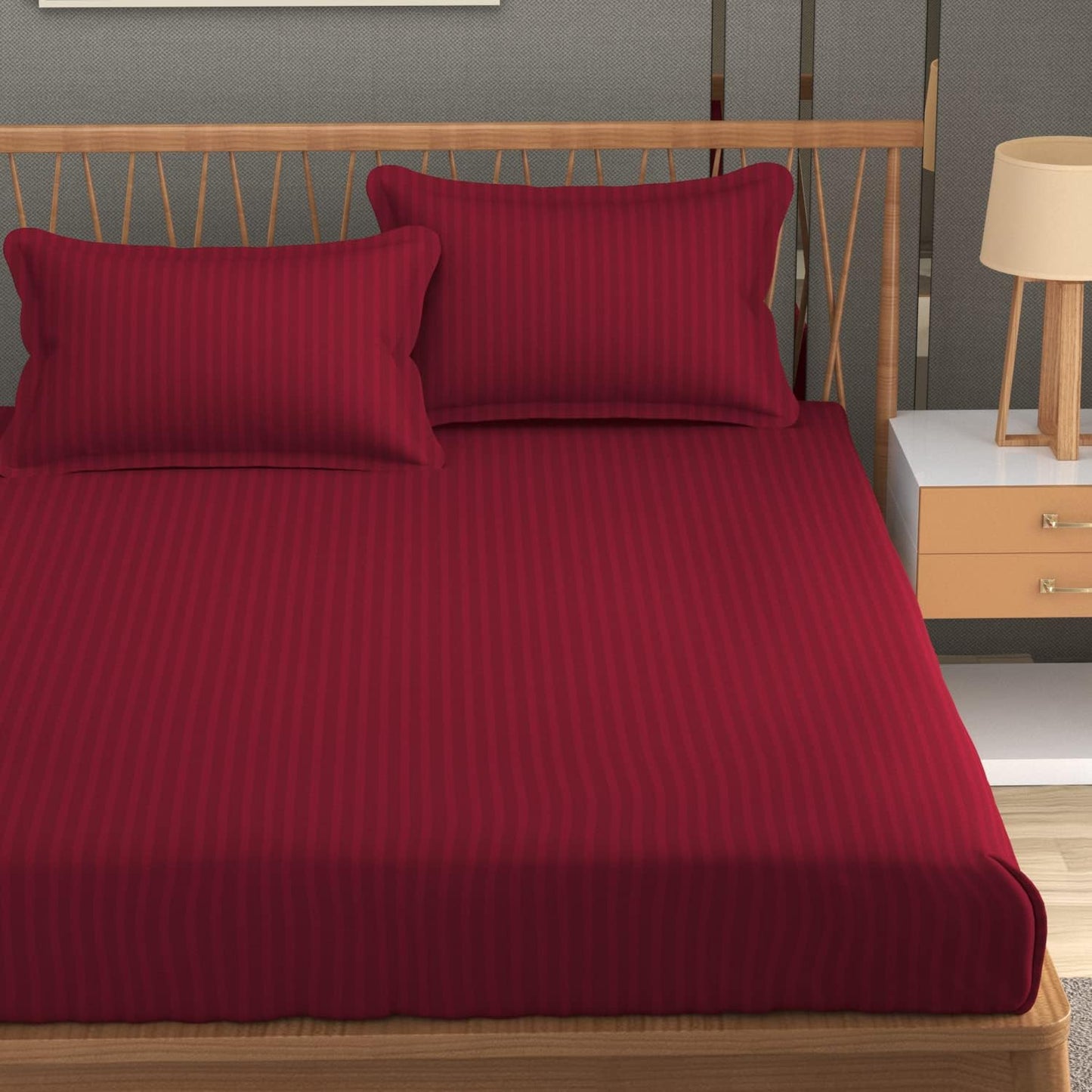 King Size Bedsheet Set - Glace Cotton 220 TC Satin Stripes - 3-Piece Pack