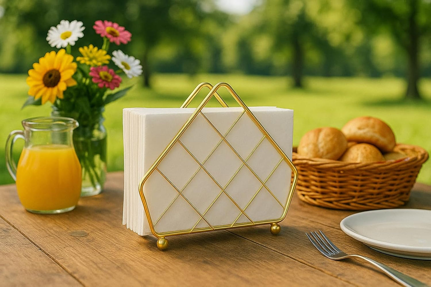 Gold Napkin Holder – Freestanding Tissue Stand – Durable Metal for Countertop Display