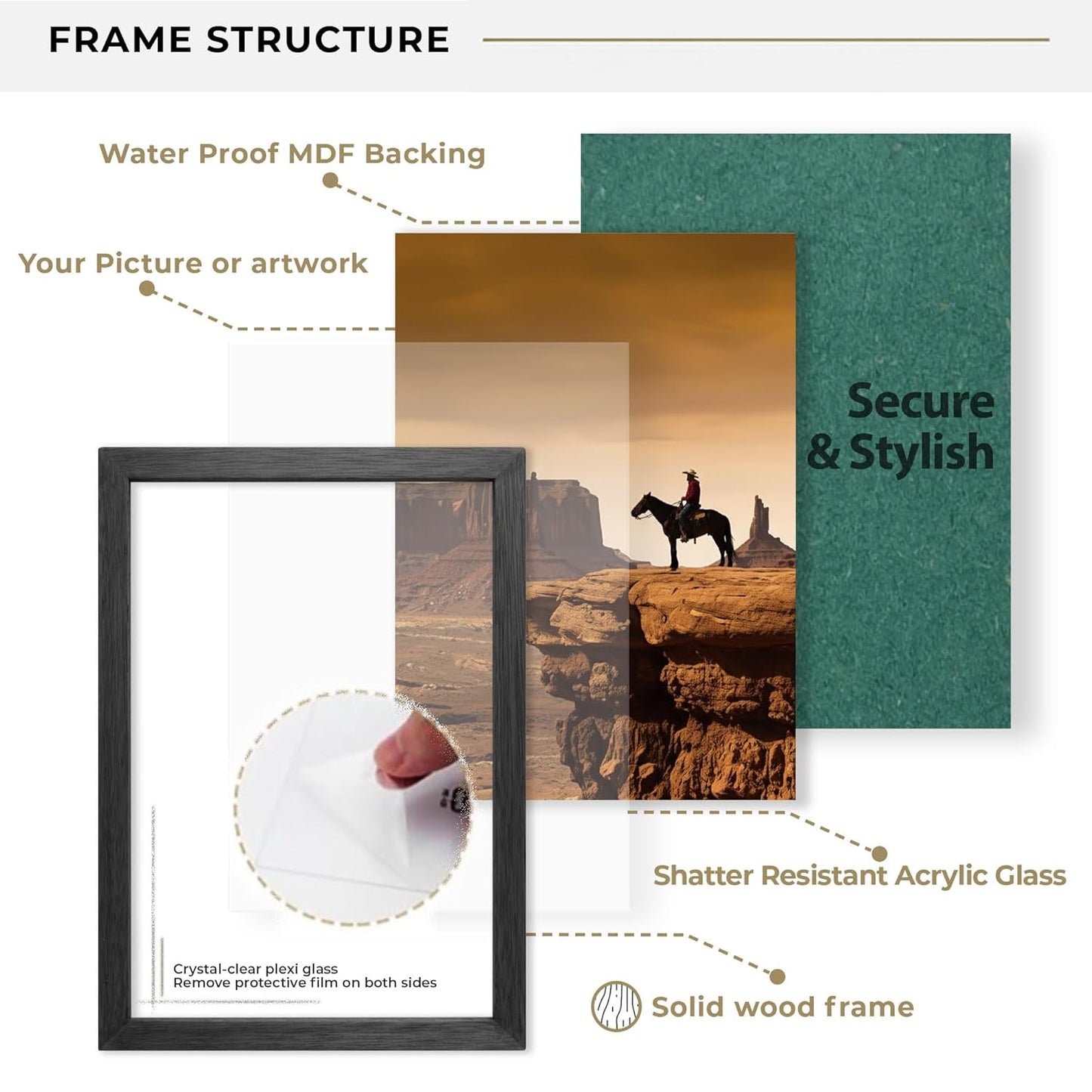 6x8 Photo Frame – Wooden Picture Frame – Black Woodgrain – Handcrafted