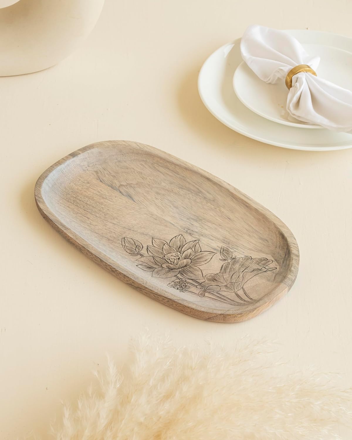 Mango Wood Serving Platter – Appetizer Tray – Handcrafted Anti-Microbial – 12.5x7x0.6in