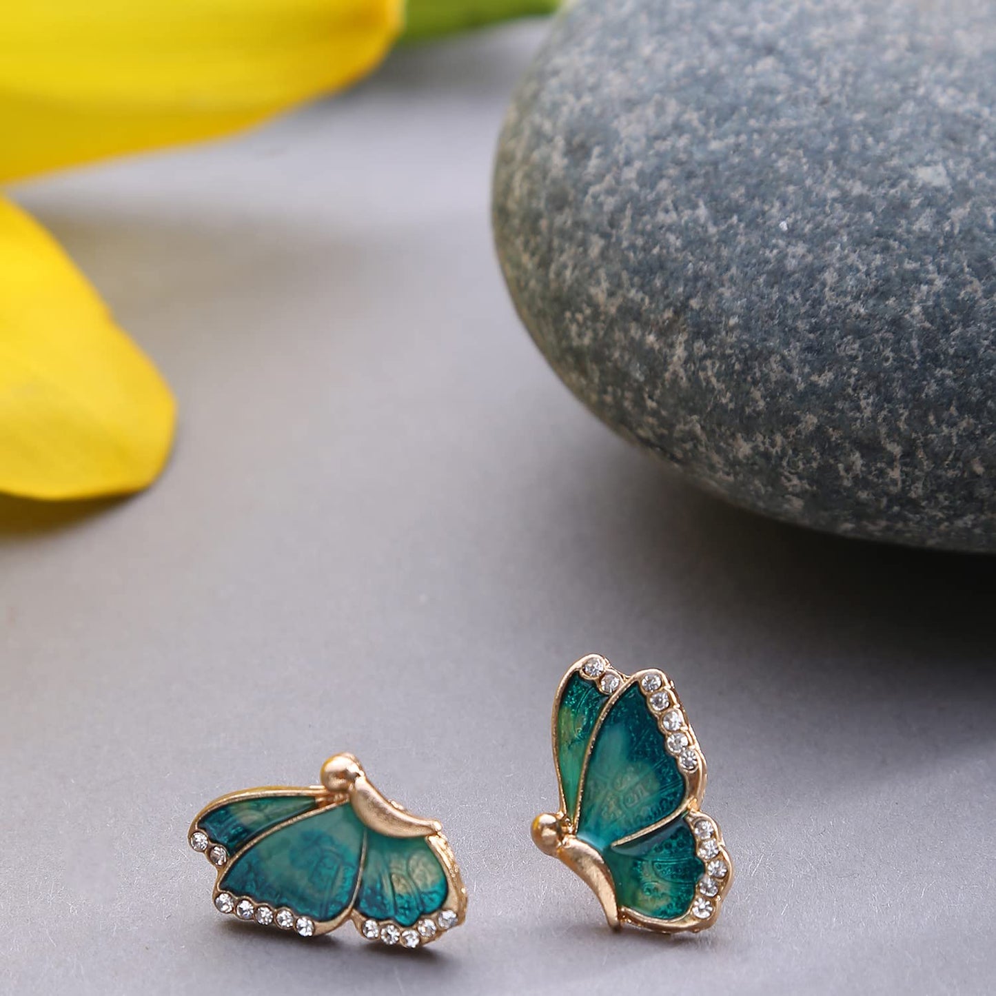 Enamel Butterfly Stud Earrings – Women's Fashion Jewellery – Gold Plated, Crystal Stones