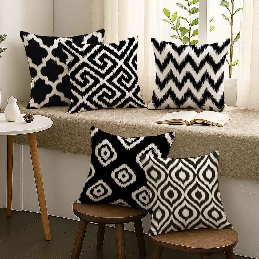 Wholesale Cushion Covers – Polycotton Ikat Geometric Print – Set of 5, 16x16 Inch Retail Supply