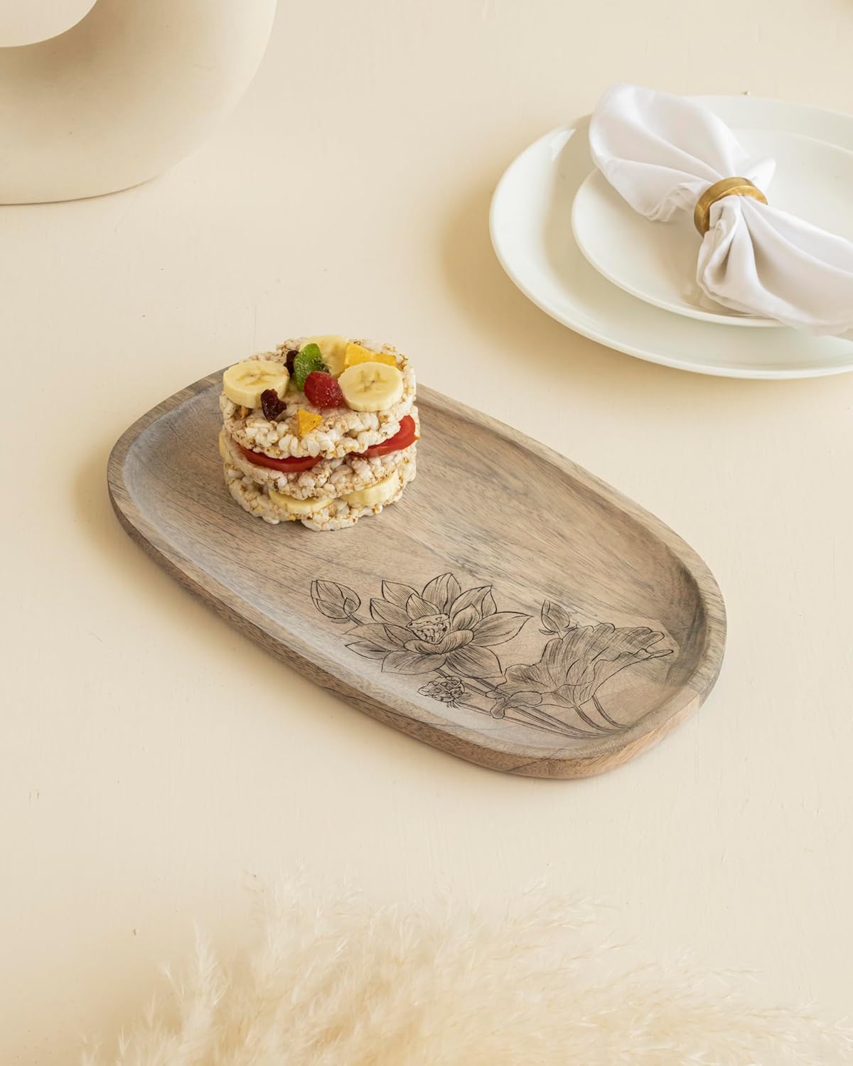Mango Wood Serving Platter – Appetizer Tray – Handcrafted Anti-Microbial – 12.5x7x0.6in