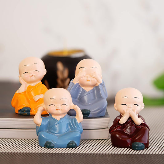Four Wise Monk Buddha Statue Set – Resin – Set of 4