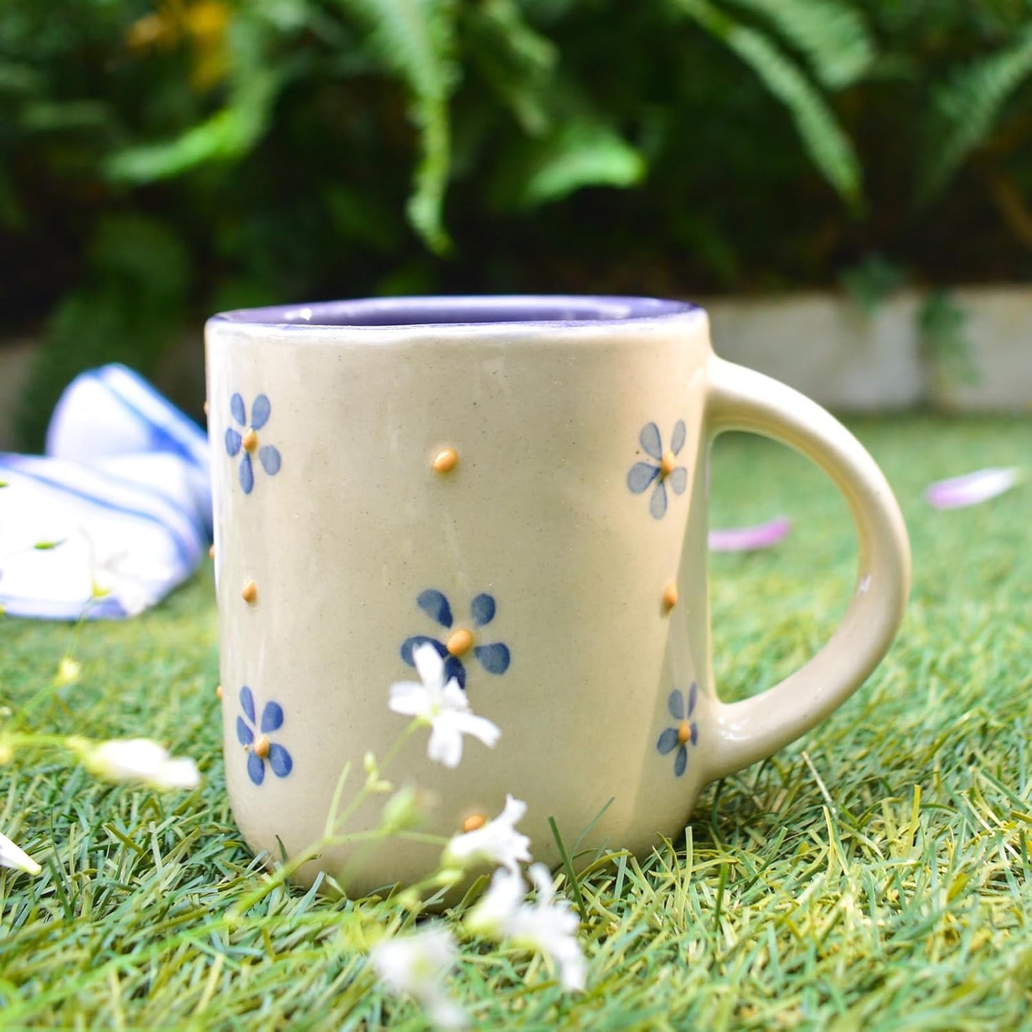 Ceramic Mug – Handcrafted Eco-Friendly Clay – Lavender Yellow Floral Design – 240 ML