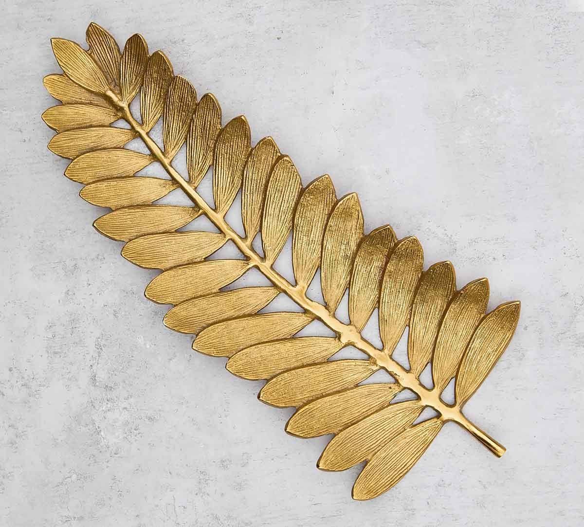 Gold Leaf Decorative Serving Tray – Tabletop Platter – Durable Metal – 20 Inch