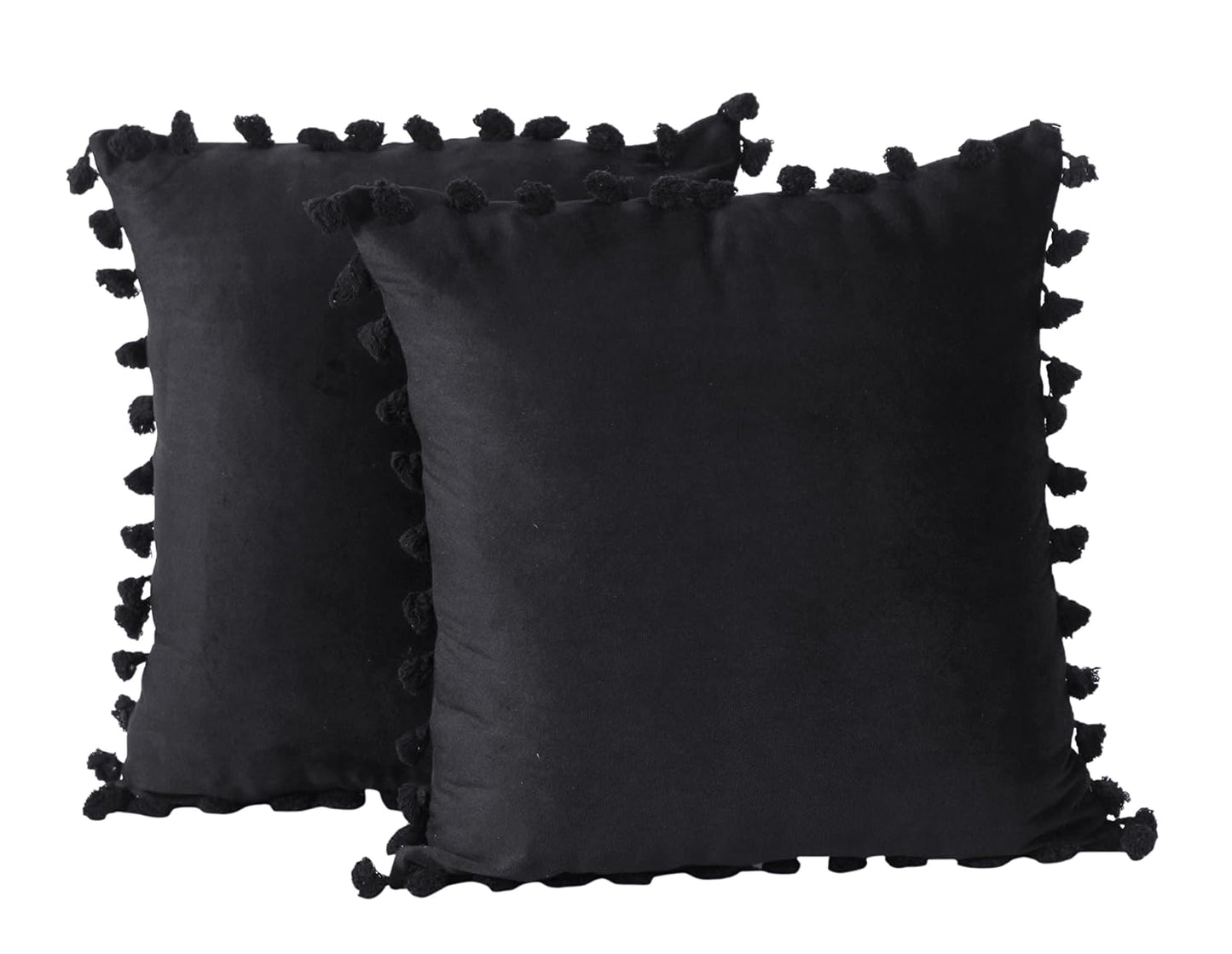 Velvet Tassel Fringe Pillow Covers – Black 12x12 Inch (2-Pack) Wholesale