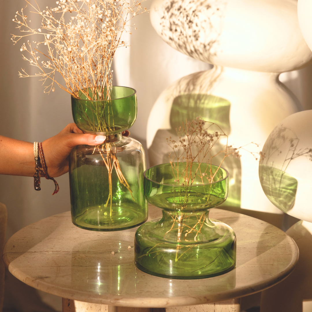 Handblown Glass Vases - Sage Green Tinted