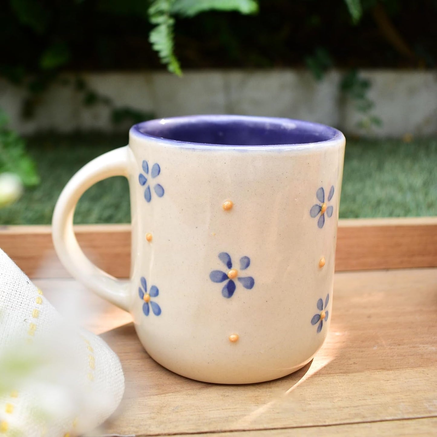 Ceramic Mug – Handcrafted Eco-Friendly Clay – Lavender Yellow Floral Design – 240 ML