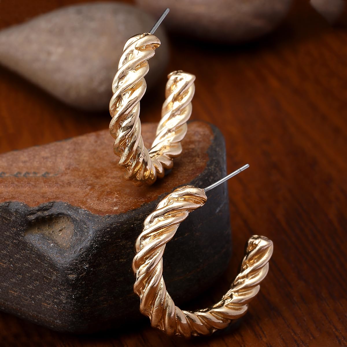 Gold Plated Twisted Half Hoop Earrings – Women's Jewellery – Contemporary Design