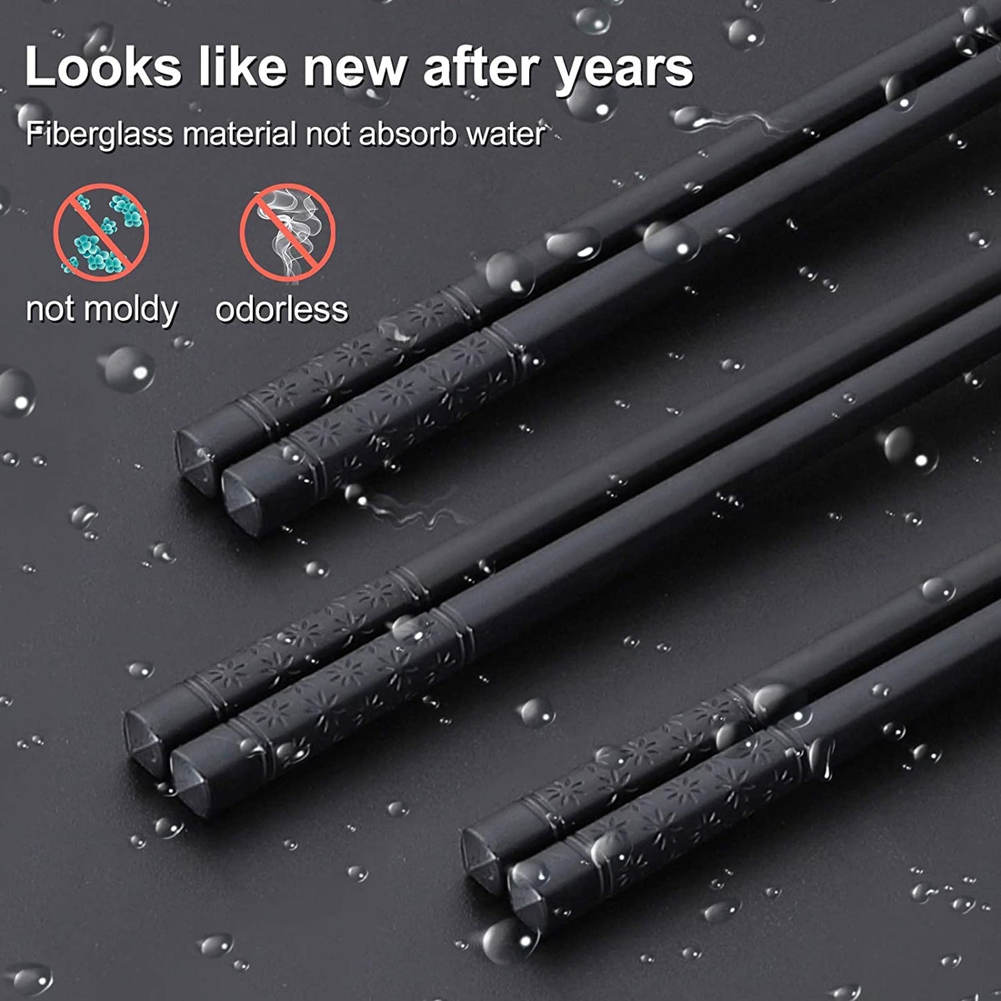 Reusable Fiberglass Chopsticks – Dining Chopsticks – Non-Slip, Dishwasher Safe – 24cm, 5 Pairs