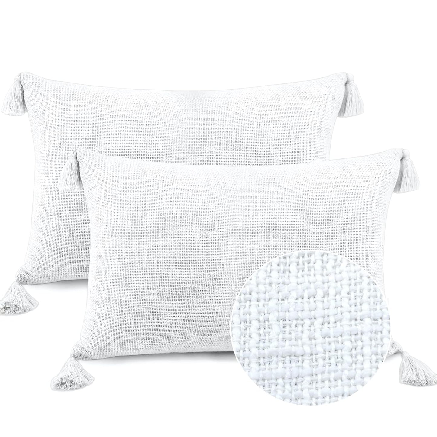 Textured Slub Pillow Sham – Cushion Cover Pair – Cotton Fabric, Tasseled Edges – 16x16 Inch