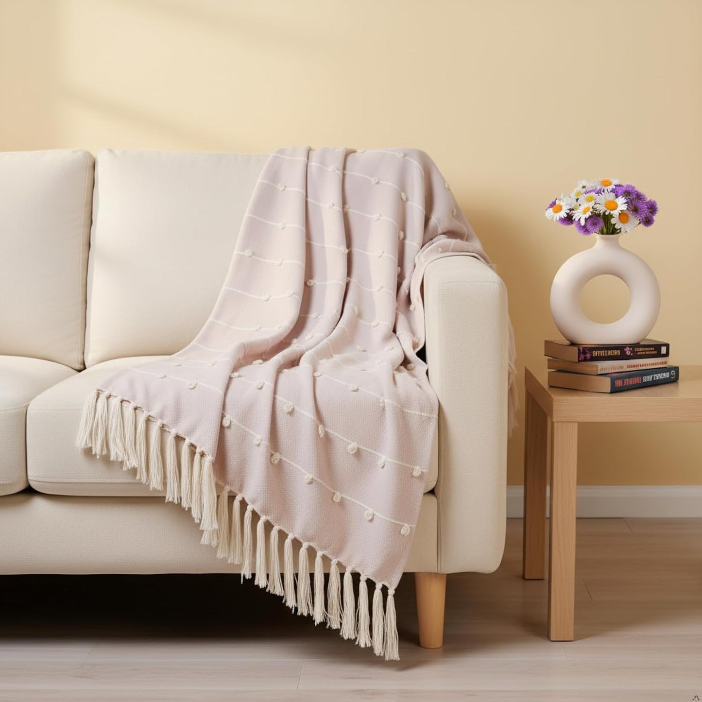 Sofa Throw – Hand-Knitted Cotton Blanket – 80x52 Inches (204x132 cm) – Pack of 1