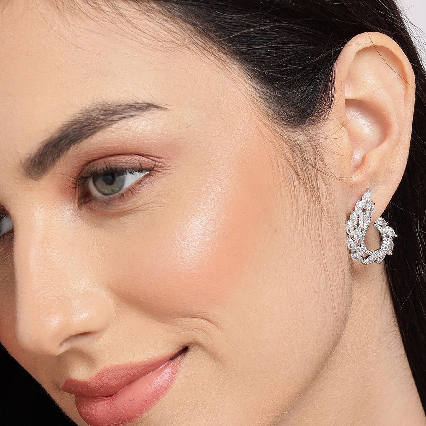 Silver Plated Rhinestone Stud Earrings – Lightweight Ear Studs – Push Closure – Retail Ready