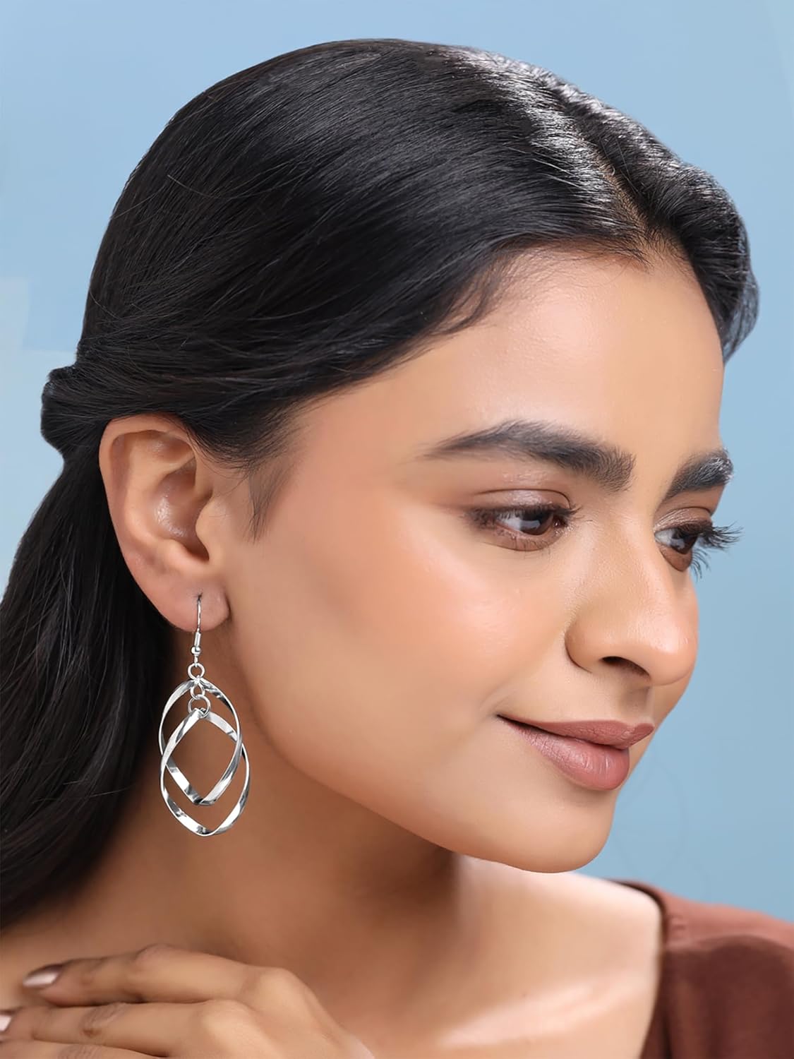 Leafy Shaped Dangler Earrings – Fashion Jewelry – Silver-Tone Finish – Long Style