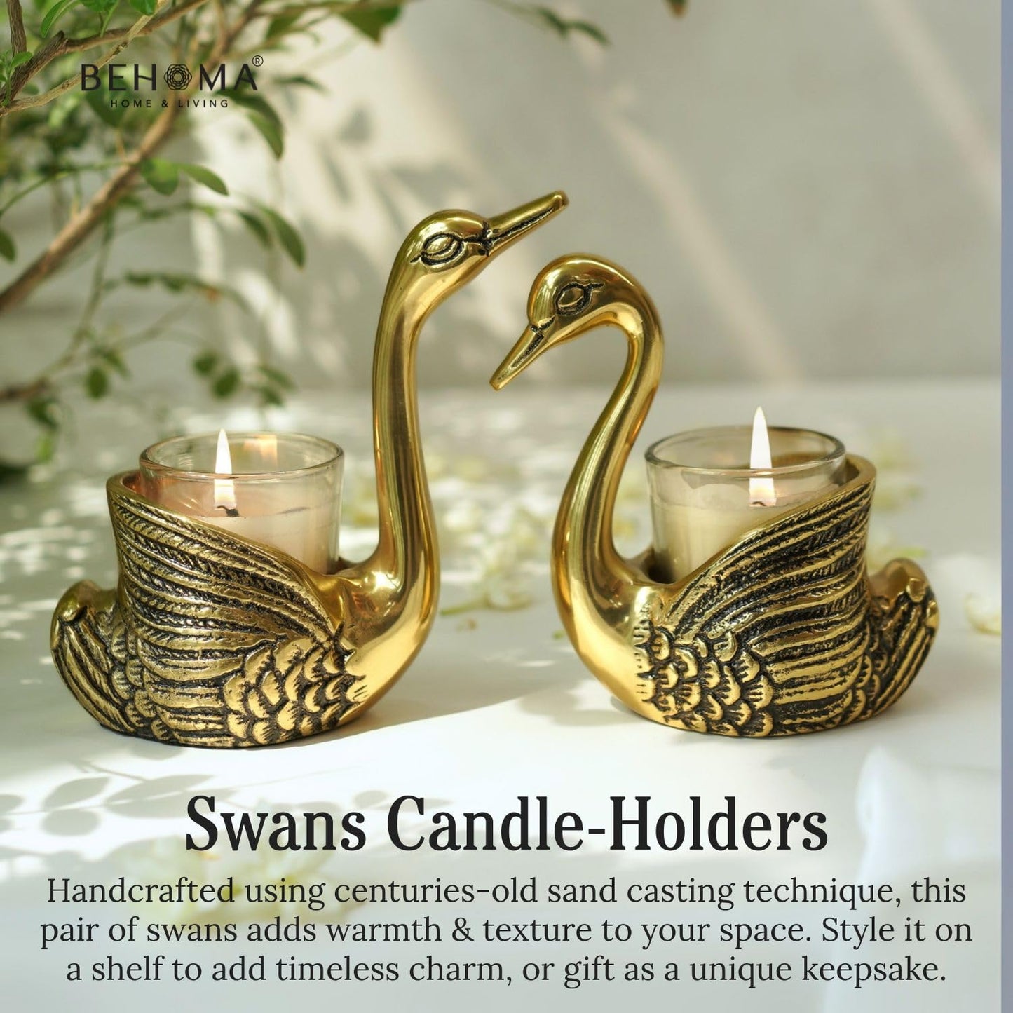 Decorative Swan Sculpture Pair – Aluminium Gold Finish – Assorted Sizes