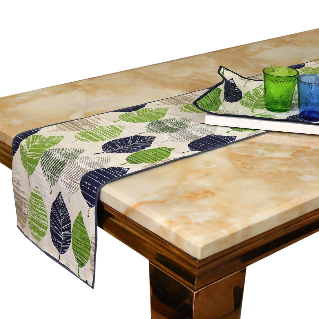 Table Runner – Cotton Printed Leaves, Handmade – 14x72 Inches (4-6 Seater)