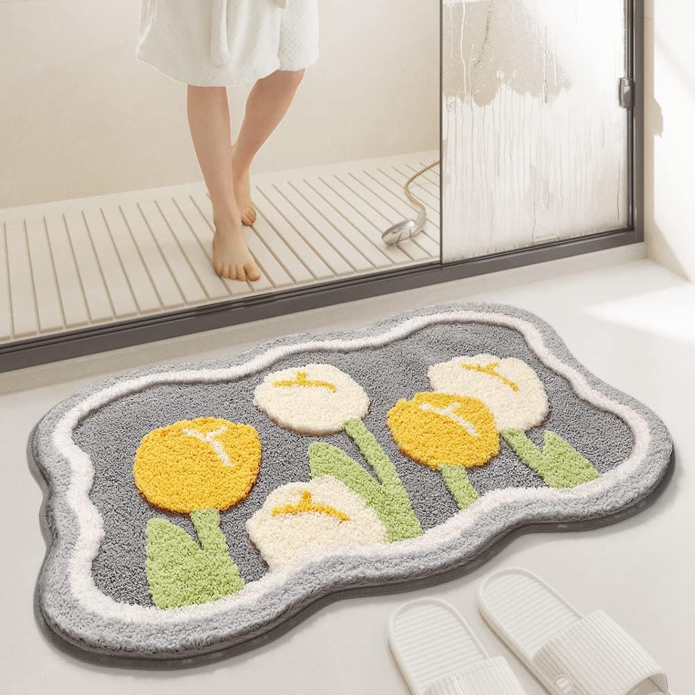 Tulips Super Soft Anti Skid 2000 GSM Microfibre Mat 40x60 cm Pack of 1 | Super Absorbent Bath Floor Door Mat