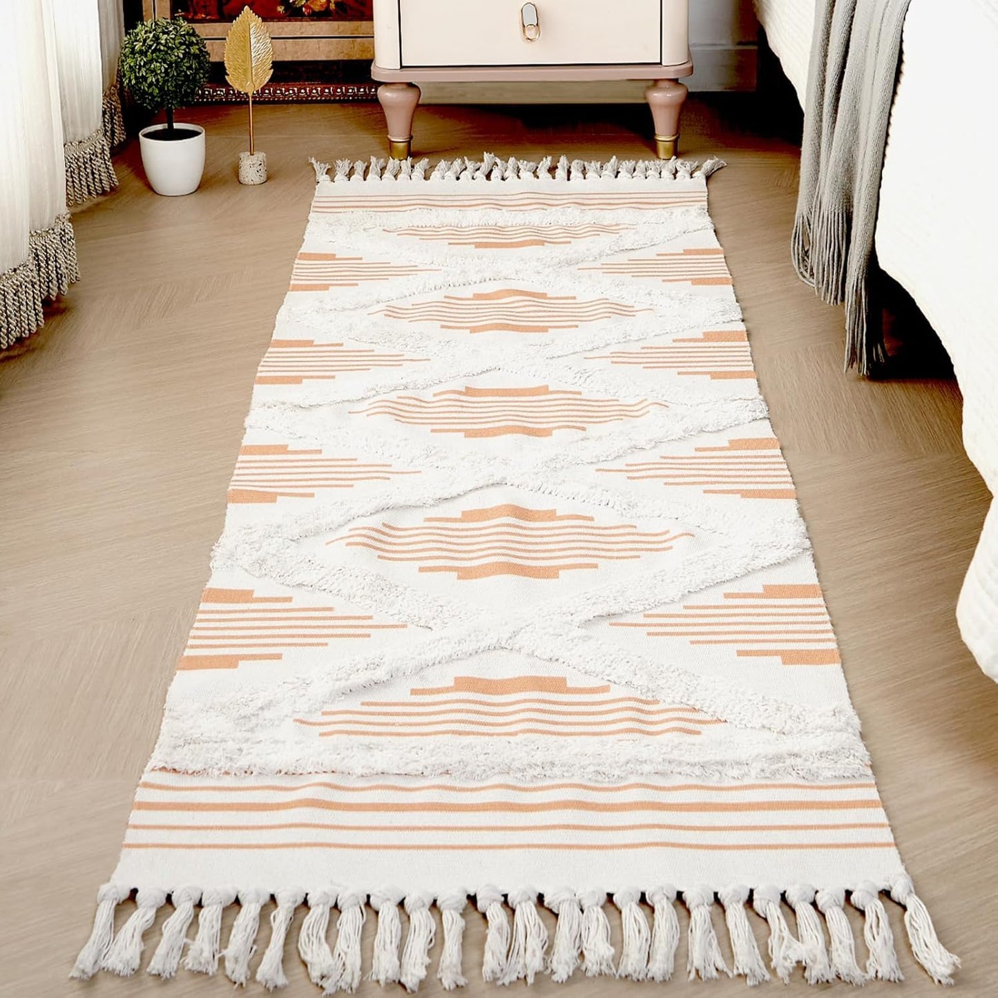 Hand Woven Cotton Rug Runner – Rust Zigzag Pattern – 2x5 ft (60x152 cm)