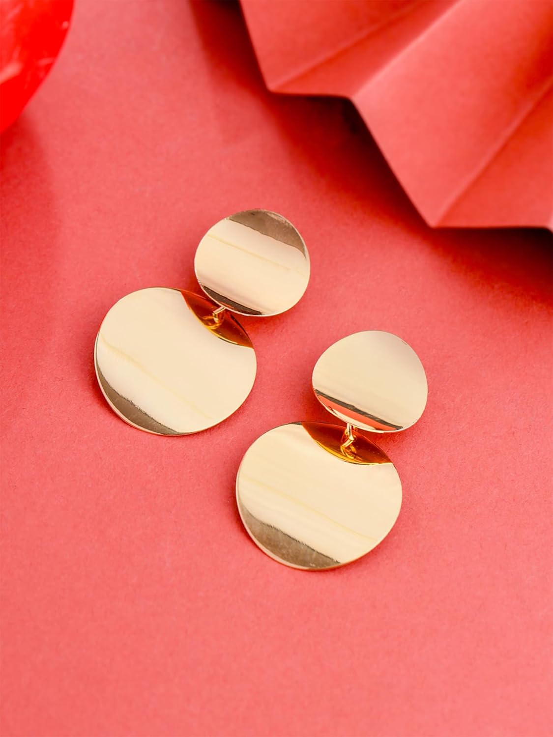 Gold Plated Circle Drop Earrings – Western Style Fashion Jewelry – Lightweight Alloy – Pair
