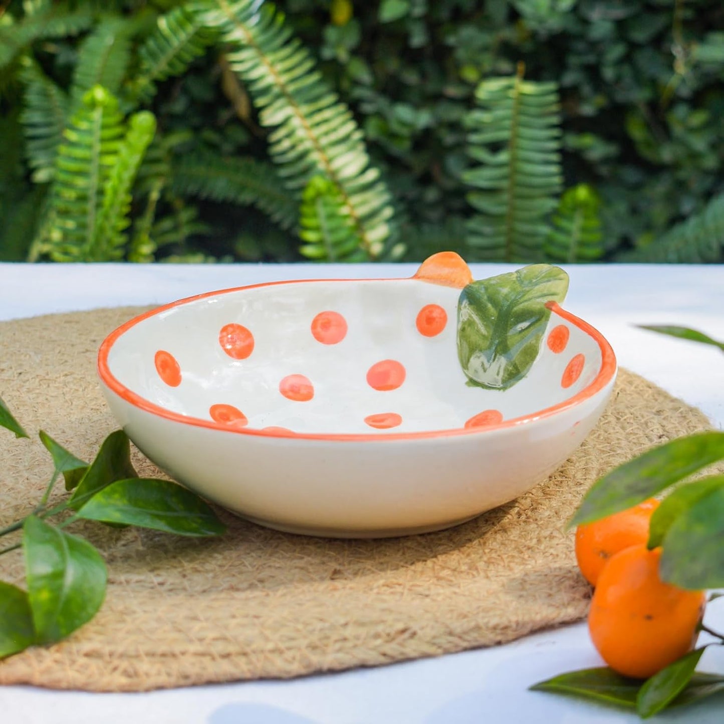 Orange Polka Heart Pattern Bowl – Artisanal Ceramic Serving Bowl – Dishwasher & Microwave Safe