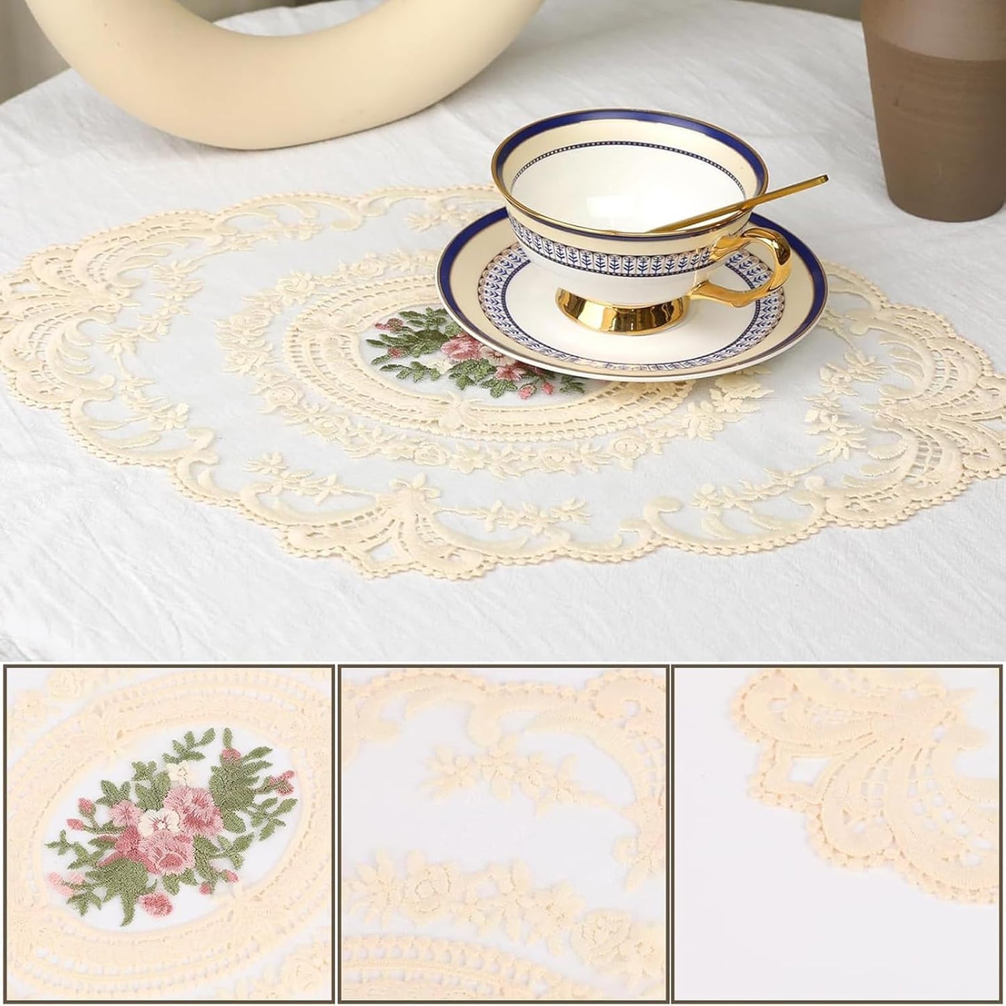 Table Mats – Embroidered Vintage Lace Cotton – 2 Pcs (42x30cm)