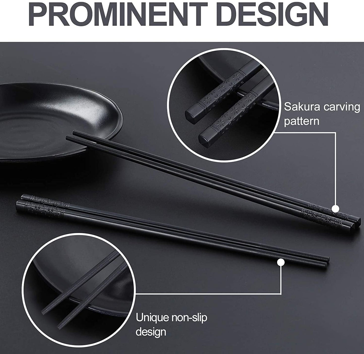 Reusable Fiberglass Chopsticks – Dining Chopsticks – Non-Slip, Dishwasher Safe – 24cm, 5 Pairs